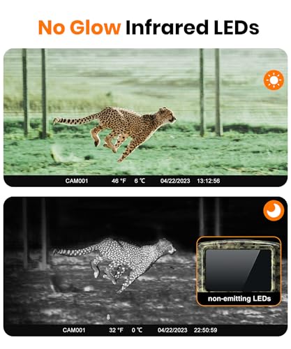 4K 48MP WiFi Trail Camera with Bluetooth App, Night Vision Game Camera, 0.05s Trigger Speed, IP66 Waterproof, 130° Wide Angle for Wildlife Monitoring