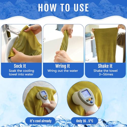 Hosuly 6 Pack Cooling Towel 40" X 12", Cool Neck Wrap,Yellow | Cooling Rag for Neck and Face, Ice Breathable Chilly Towels, Portable Bag, Quick Cooling for Hot Weather - color: Yellow
