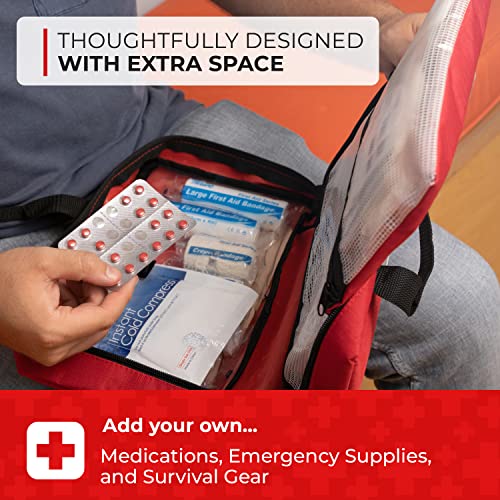 Thrive Home Essentials First Aid Kit (291 Pieces) - First Aid Bag with Multi-Sized Bandage, Gauze, Wipes, Scissors, Gloves, Tape, Ice Pack and More | First Aid Bag With Multi-Sized Bandages, Gauze, Wipes, Scissors, Gloves, Tape And Ice Pack Included - sty