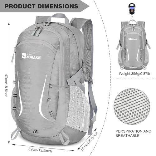 ZOMAKE Lightweight Packable Backpack 35L, Foldable Backpacks Water Resistant Collapsible Light Daypack for Hiking(Silver Grey) | Light Hiking Backpacks Water Resistant Collapsible Day Pack for Travel, Everyday Carry, Multi-Pocket Layout, Heavy Duty Nylon