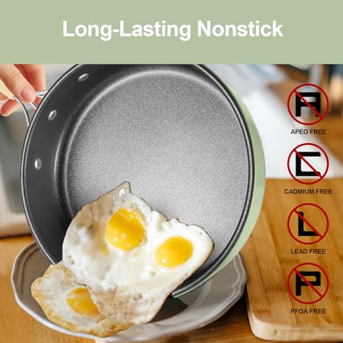 Odoland 15pcs Camping Cookware Mess Kit, Lightweight Pot Pan Kettle Set | Anodized aluminum, for hiking, outdoor cooking and picnic, 1.9L pot 0.8L kettle 0.86L pan mess kit, little compact pot set - style: Green