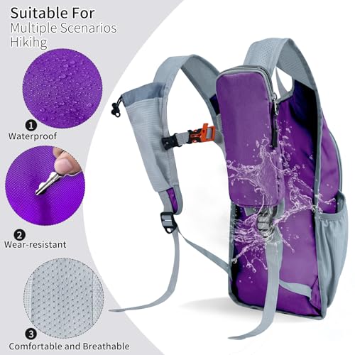 Small Hiking Backpack Packable Lightweight for Women Men - color: Deep Purple, size: 10L