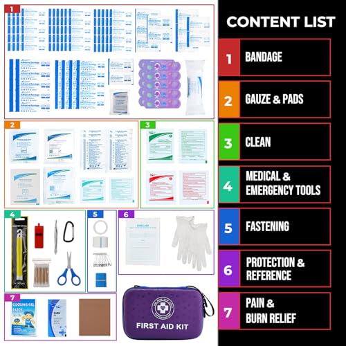 Premium First Aid Kit - 305 Piece Dual-Color Emergency Kit with Hard Shell & Fluorescent Interior Coating, Compact Survival Kit for Home, Car, Travel, Hiking & Outdoor(Blue/Purple) - color: Blue/Purple