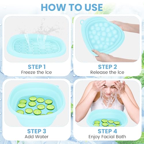 Face Bowl for Ice - Ice Face Plunge Bowl Collapsible, Silicone Facial Tub for Cold Water Therapy, Large Portable Ice Bath Basin for Skin Tightening, Puffiness Relief, Dunking and Rejuvenation (Blue) - size: Blue