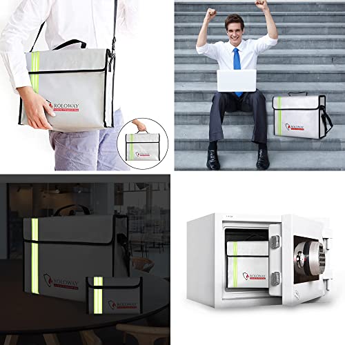 ROLOWAY Large (15 x 12 x 5 inches) Fireproof Bag with Reflective Strip, Water Resistant Fireproof Document Bag Safe for Money, Documents and Valuables Storage - size: Large + Small, style: Silver With Reflective Strip