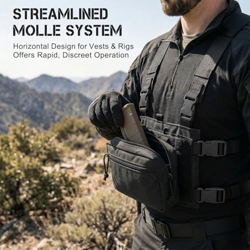 Tactical Admin Pouch Molle, 500D Nylon Water-Resistant EDC Gear Organizer, Horizontal Utility Tool Bag for Chest Rig & Vest, Large Capacity Medical EMT Sub-Pack with Mag Holder - color: Black