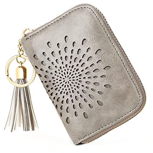 APHISON RFID Credit Card Holder Zipper Card Case Keychain Small Wallet for Women 1927 GRAY - color: 0-GRAY(single zip)