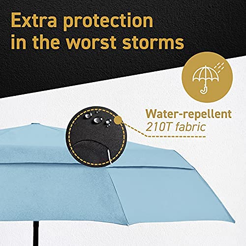 Windproof Travel Umbrella Auto Open Close, Compact 42" Folding Umbrella | Collapsible Rain Umbrella with Vented Double Canopy, Fiberglass and Steel Frame, Strong Wind Resistant - color: Light Blue