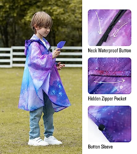 SaphiRose Lightweight Kids Rain Poncho Waterproof Jacket Zipper Up Rain Coat - color: Universe, size: 7-9 Years