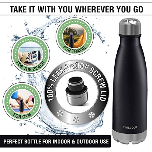 CHILLOUT LIFE 25oz Insulated Stainless Steel Water Bottle, Leak Proof - color: Matte Black
