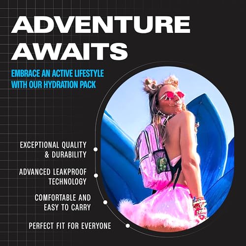 Sojourner Hydration Pack, Hydration Backpack - Water Backpack with 2l Hydration Bladder, Festival Essential - Rave Hydration Pack Hydropack Hydro for Hiking, Running, Biking, Festival Gear - color: Holographic - Pink