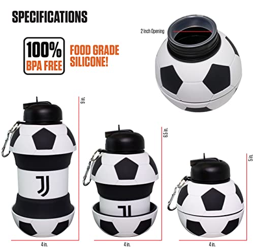 Maccabi ART Juventus Clip-On Collapsible 1 Liter, 34 oz. size BPA-Free Silicone Soccer Large Water Bottle - color: Juventus, size: 33.8 Ounces