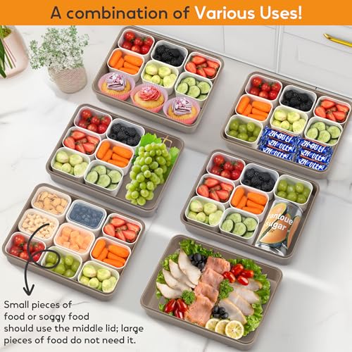 Snackle Box Container for Adults with 9 Compartment, Divided Serving Tray Snack Box Containers with Lid and Handle, Charcuterie Boxes Portable Snack Platter for Fruit Veggie Party Travel, Brown - color: Brown