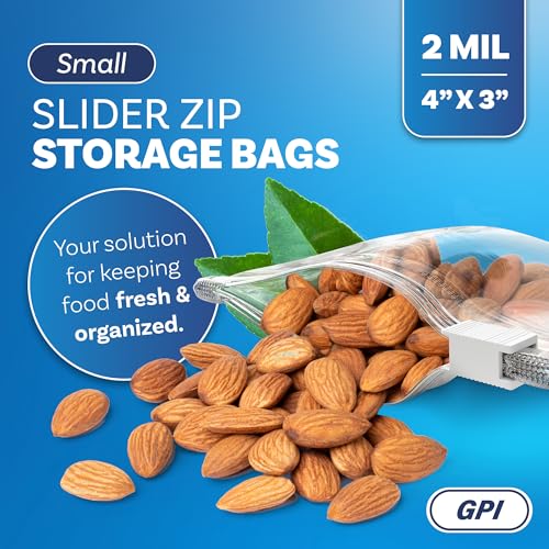 100 Count - Slider Zip Food Storage Snack Bags, 4" x 3" 2 Mil Small, Strong & Durable For Nuts, Candy, Snacks, Seeds, Jewelry & More. GPI - size: 4" X 3"