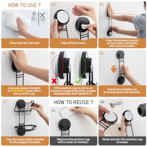 LEVERLOC Soap Dish, Soap Bar Holder for Shower Suction Cup Wall Mounted - color: Black, size: 2 Tier