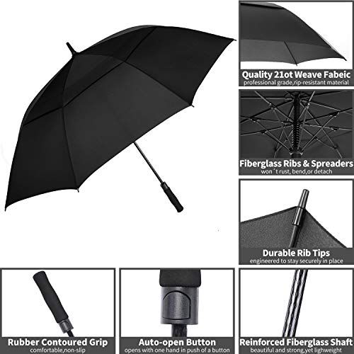 62/68/72 Inch Large Golf Umbrella Windproof Waterproof Auto Open | Oversized Double Canopy Vented, 210T Waterproof Pongee Fabric, Light Fiberglass Frame, Unique Red Foam Handle - color: Black-Red Handle, size: 68"