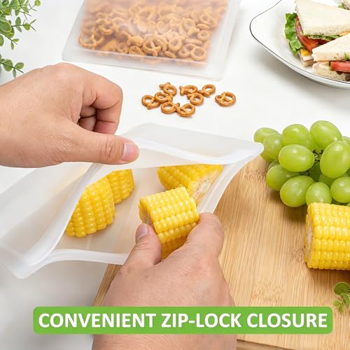 Reusable Sandwich Bags & Snack Bags Set, 8 Pack, 100% Silicone Reusable Storage Bag, Soft Shell Ziplock Silicone Food Storage Containers, Freezer Microwave Oven Dishwasher Safe, Translucent - color: Translucent | S+XS | 8 Pack Flat