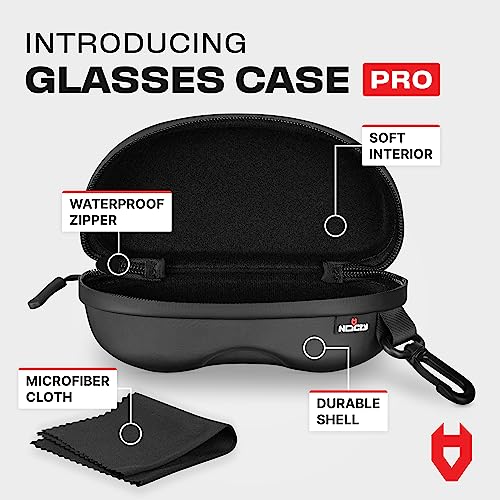 NoCry Water Resistant Safety Glasses Case with Clip - Heavy Duty Semi Hard Large Sunglasses Holder for Men and Women with Cleaning Cloth - size: For Glasses, style: Dirt & Water Resistant