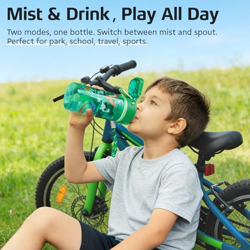 20 oz 2-In-1 Mist and Sip Water Bottle for Kids, Dinosaur - color: Dinosaur