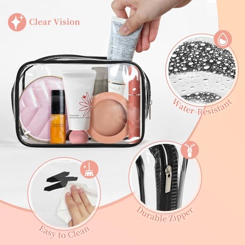 TISRATOK 12 PCS Clear Makeup Bags with Zipper, TSA Approved Toiletry Pouch - color: Black, size: Small
