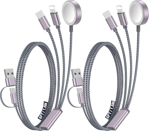 2Pack Travel Essentials for Apple Watch Charger,3-in-2 Multi Charging Cable | Cruise Vacation Camping Essentials for iPhone Charger,Type C/Lightning for iWatch,iPhone 17-12,Xbox Series X&S-5FT Gray - color: Gray, size: 2Pack-5 FT