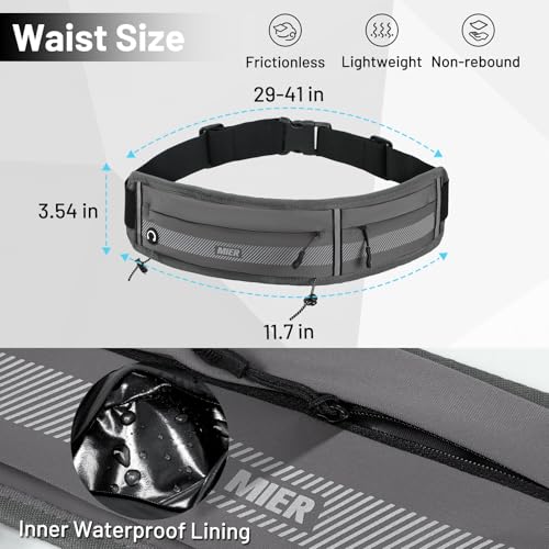MIER Running Belt for Women & Men, Fanny Pack with Marathon Bib Clip, Gray - color: Gray