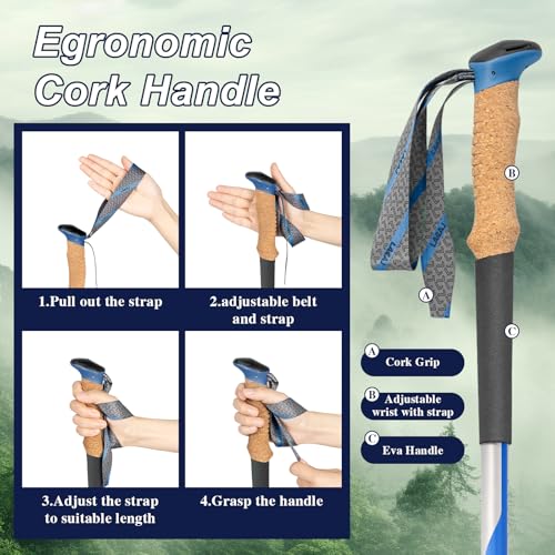 Hiking Poles, Ultra-Light Telescopic Trekking Poles,Portable Walking Sticks with Adjustable Height for Men and Women - color: Blue