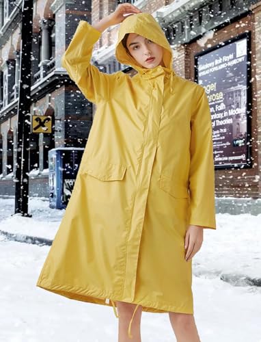 ANYOO Waterproof Rain Poncho Lightweight Reusable Hiking Hooded Coat Jacket for Outdoor Activities - color: Yellow