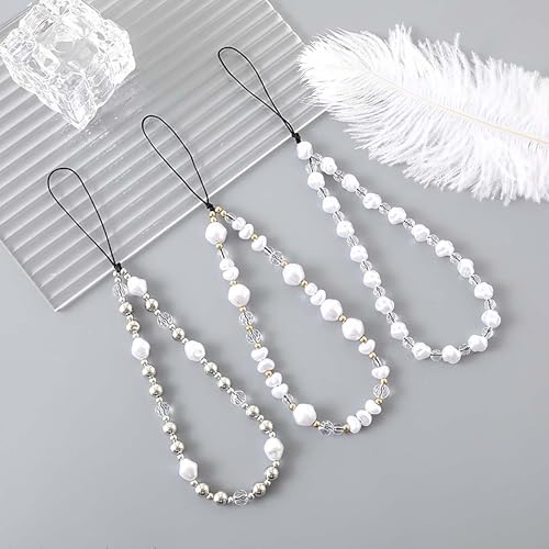 Beaded Phone Lanyard Wrist Strap Phone Charms Fixed Beads Pearl Chain - color: PC-cpzz-1