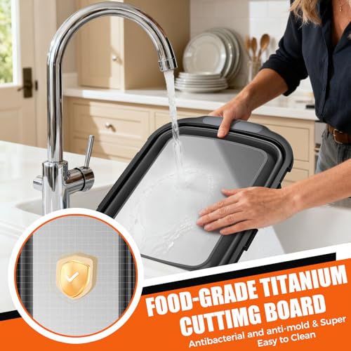 Collapsible BBQ Prep Tubs with Titanium Cutting Board, Large-Capacity（5.3Gal/20L）Barbecue Utensils, with Locking Lid, Strong Sealing and Leak-Proof Design. Suitable for Kitchen and Outdoor.