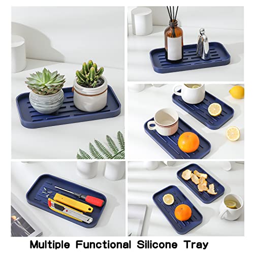 MicoYang Silicone Kitchen Sink Organizer Tray for Multiple Usage,Eco-Friendly Sponges Holder for Kitchen Bathroom Counter or Sink,Dish Soap Dispenser,Scrubber,Bottle,Cup (Navy Blue, 10"×5.3") - color: Navy Blue, size: 10" x 5.3" x 0.7"