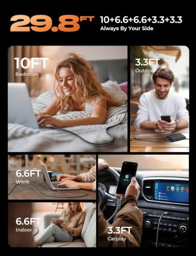 LISEN USB C to USB C Cable, 5-Pack [3.3/3.3/6.6/6.6/10FT] 60W Fast Charging | for iPhone 17/16/15 Series, iPad, Galaxy S26/S25/S24, 5 Pack Gifts for Home, Office, Bed, Car and Travel Charger Cord, Black - color: Black, size: 3.3+3.3+6.6+6.6+10FT