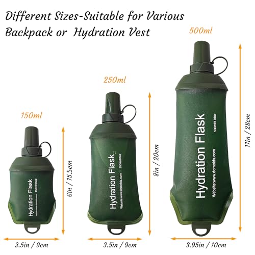 J.CARP 250ml Soft Flask Running Water Bottles, TPU Foldable Running Hydration Flask for Hydration Pack Cycling Hiking Climbing Outdoors Motorbike Green - color: Green, 250ml