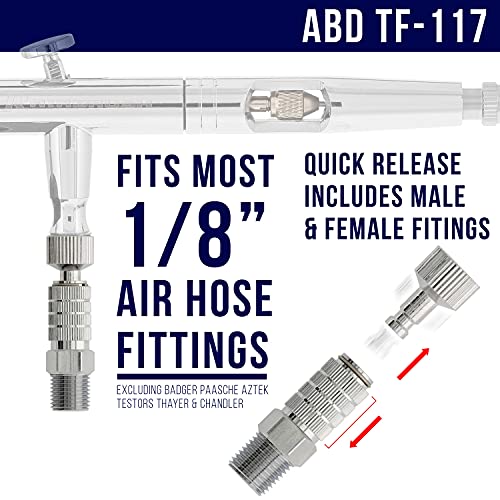 Master Airbrush Essential Accessories Kit, Hose, Filter, Adapters | 6 ft. Braided Airbrush Hose, Mini Inline Filter, Quick Disconnect, Couplers, and 3-Way Splitter Manifold - 1/8" Fittings