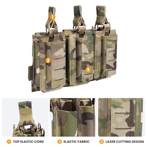 EXCELLENT ELITE SPANKER Tactical Open-Top Single/Double/Triple Molle Mag Pouch for Pistol Mag Pouch Tactical Bag Accessories Holder - color: Triple-Multicam