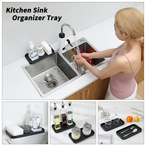 MicoYang Silicone Kitchen Sink Organizer Tray for Multiple Usage,Eco-Friendly Sponges Holder for Kitchen Bathroom Counter or Sink,Dish Soap Dispenser,Scrubber,Bottle,Cup (Black, 10"×5.3") - color: Black, size: 10" x 5.3" x 0.7"