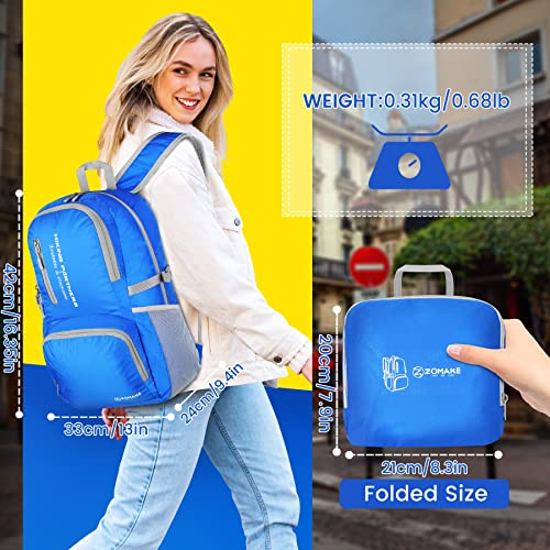 ZOMAKE Lightweight Packable Backpack, 35L Foldable Daypack (Dark Blue) | Light Hiking Backpacks Water Resistant Collapsible Day Pack for Travel, Everyday Carry, Multi-Pocket Layout, Heavy Duty Nylon - color: Dark Blue, size: 35L