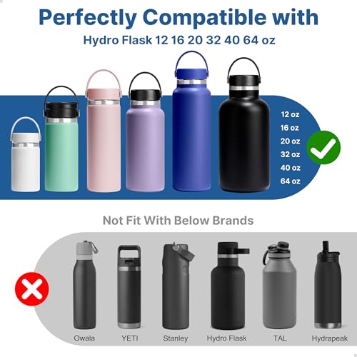Straw Lid for Hydro Flask 12 16 18 20 32 40 oz, Lid with Straw for Wide Mouth Water Bottle, Leakproof Sports Water Bottle Top Compatible with Hydroflask with Flexible Soft Handle - color: White
