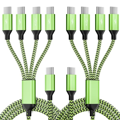 USB C Splitter Multi Charging Cable for Multiple Devices, 2Pack 5FT | USB C Phone Charger Cable with 4 Type-C Ports, 4 in 1 Charging Cord for iPhone 17 Galaxy S26 - color: Green&Black