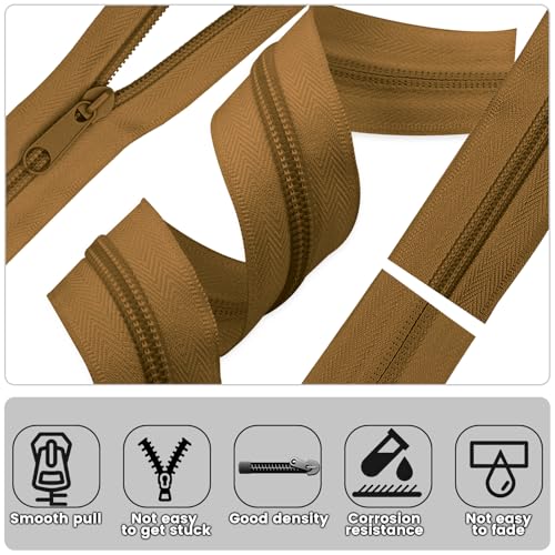 DOITEM 10 Yards Nylon Coil Zipper by The Yards, #5 Bulk Zippers for DIY Sewing Craft Bags with Replacement 20PCS Sliders (Brown, #5) - color: Brown, size: #5