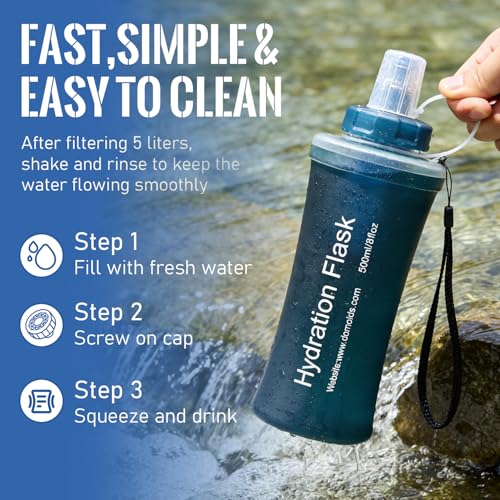 Collapsible Water Bottle with Filter for Travel Hiking Camping 700ML | TPU Soft Flask, BPA‑Free, Water Bottle for Outdoor Use with 0.1 Micrometer Hollow Fiber Membrane Filter, Silicone Bite Valve - color: Hunter Green-700ML