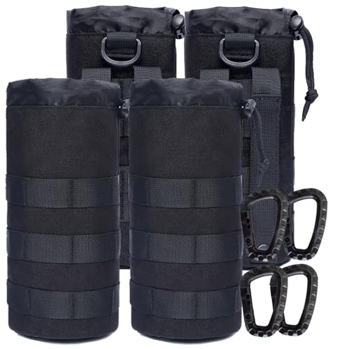 Water Bottles Pouches - 1000D Tactical Molle Drawstring 32OZ Hydration Carrier Bag - color: 4 Pack Black