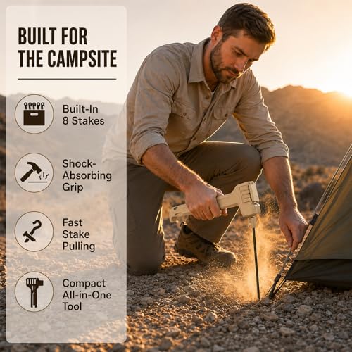 Northroad Tent Stake Hammer with 8 Pack Tent Stakes,Khaki Lightweight Camping Mallet with Nail Puller & Bottle Opener,Heavy Duty Tent Peg Hammer for Camping&Hiking - color: Moca