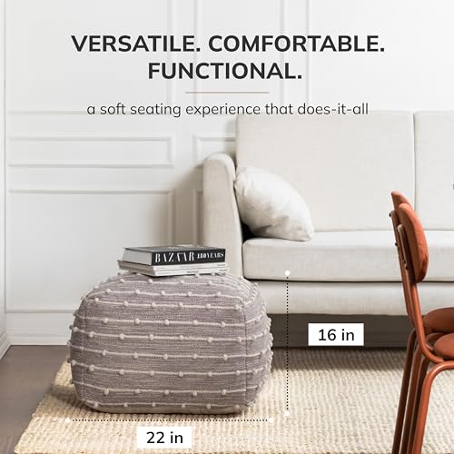 Anji Mountain 16" H x 22" W Handmade Pouf Ottoman for Living Room & Couch - color: Georgette