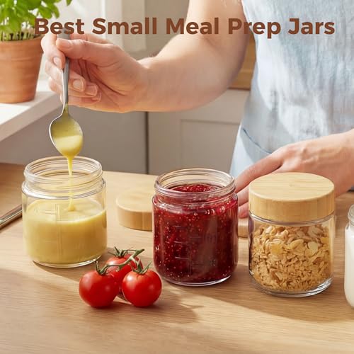 HomArtist 4oz Glass Salad Dressing Containers with Bamboo Lids - 3 Pack Small Airtight Condiment Cups, Leakproof Mini Sauce Jars for Picnic, Ketchup, Dip & Snacks, BPA-Free & Dishwasher Safe - color: 4oz - 3 Pack