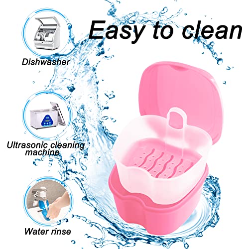 Keedolla Denture Cleaning Case Orthodontic Dental Retainer Container,Denture Holder Case Retainer Soaking Cups for Travel, Camping, Office - Pink - color: Pink