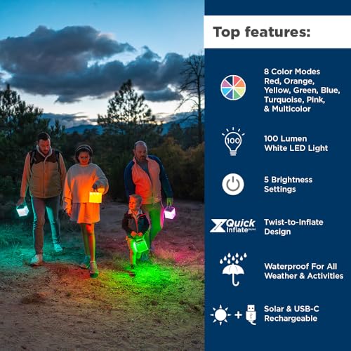 LuminAID Nova Colors Inflatable Solar LED Camping Lantern, 8 Color Modes - style: Multicolor