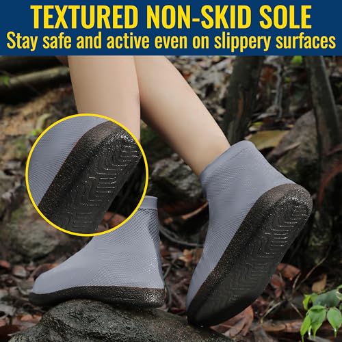 Rain Shoe Covers Waterproof Reusable Galoshes Overshoes - color: Grey, size: Large