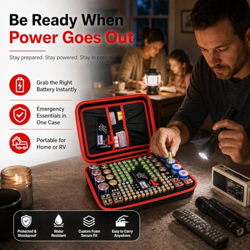 Comecase Battery Organizer Case for 140+ Batteries with Tester - size: 140+batteries