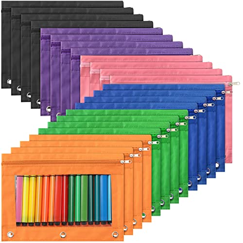 Marspark 48 PCS Zipper Pencil Pouch 3 Ring Binder Bulk,Multicolor - color: Multicolor